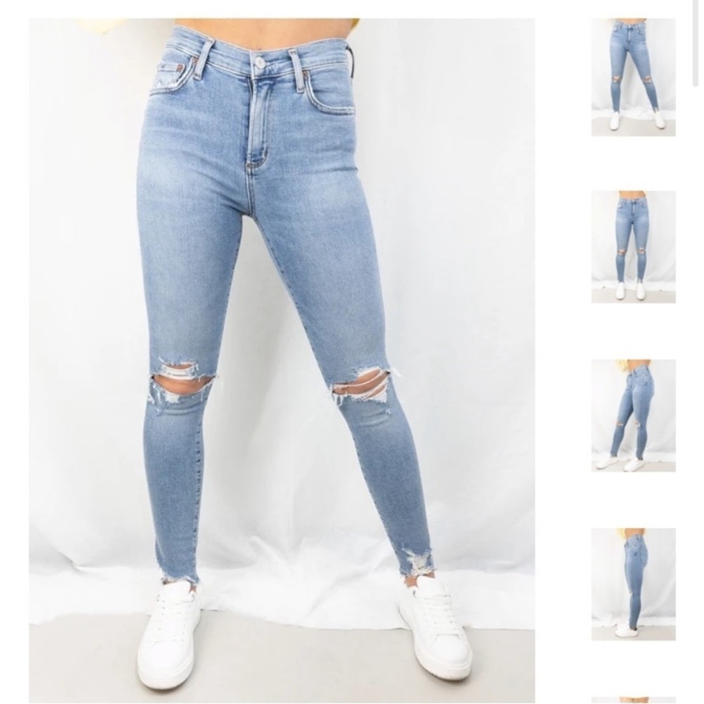 Agolde Sophie Mid Rise Ripped Distressed Ankle Skinny Jeans‎